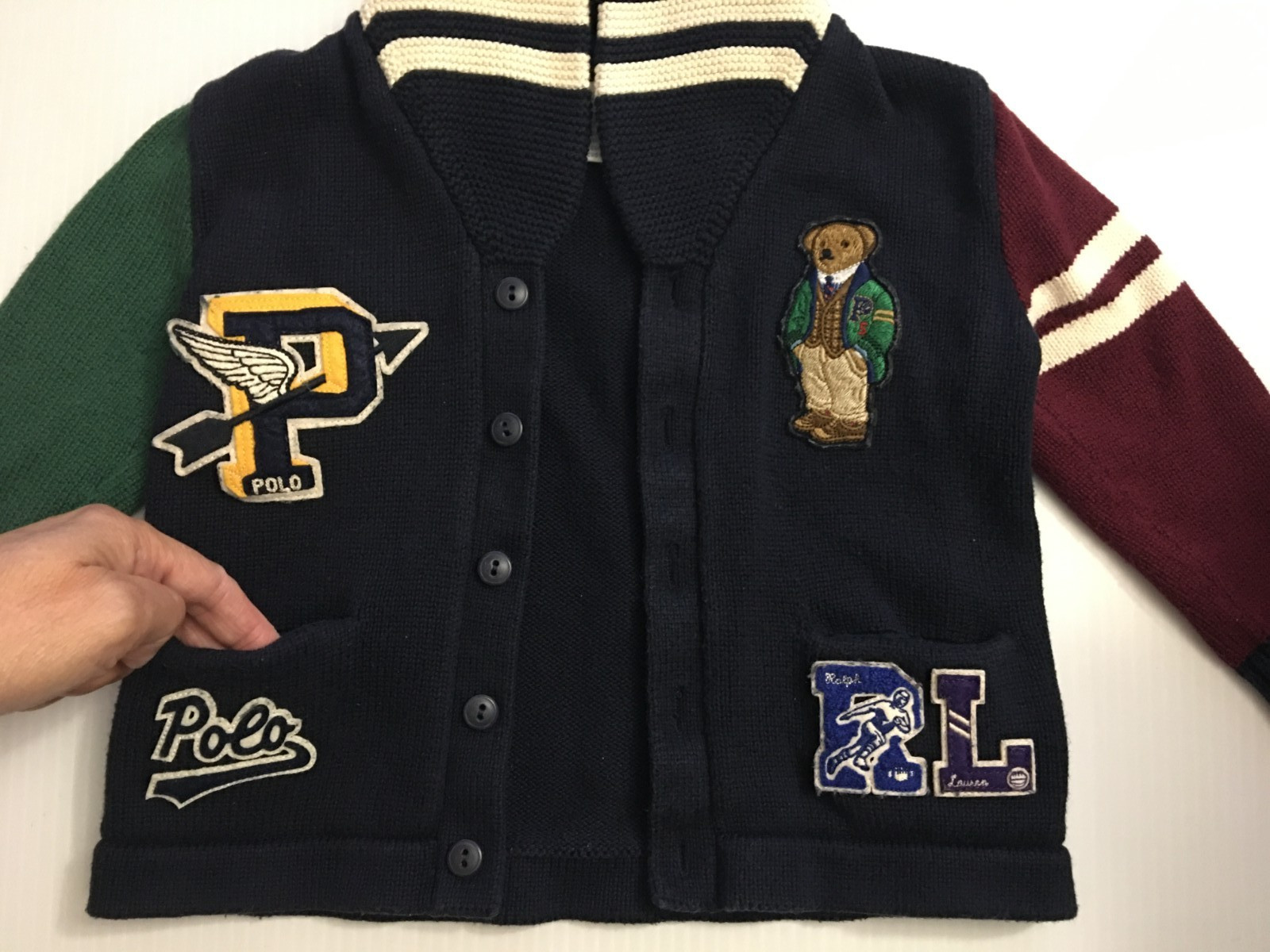 Vintage Ralph Lauren Polo Bear Sweater Cardigan Boys 24M Baby Toddler Patches image 6