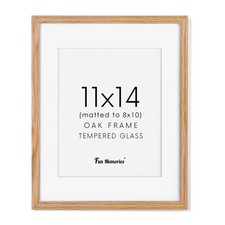 Fun Memories 11x14 Solid Oak Wood Picture Frame w/Mat for 8x10 - Wall Mount