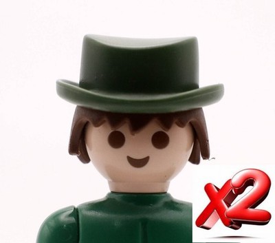 PLAYMOBIL X2 GRÜNE NIEDRIGE HÜTE COWBOY COWBOY HUT UNTER WEST REVOLVERHELD