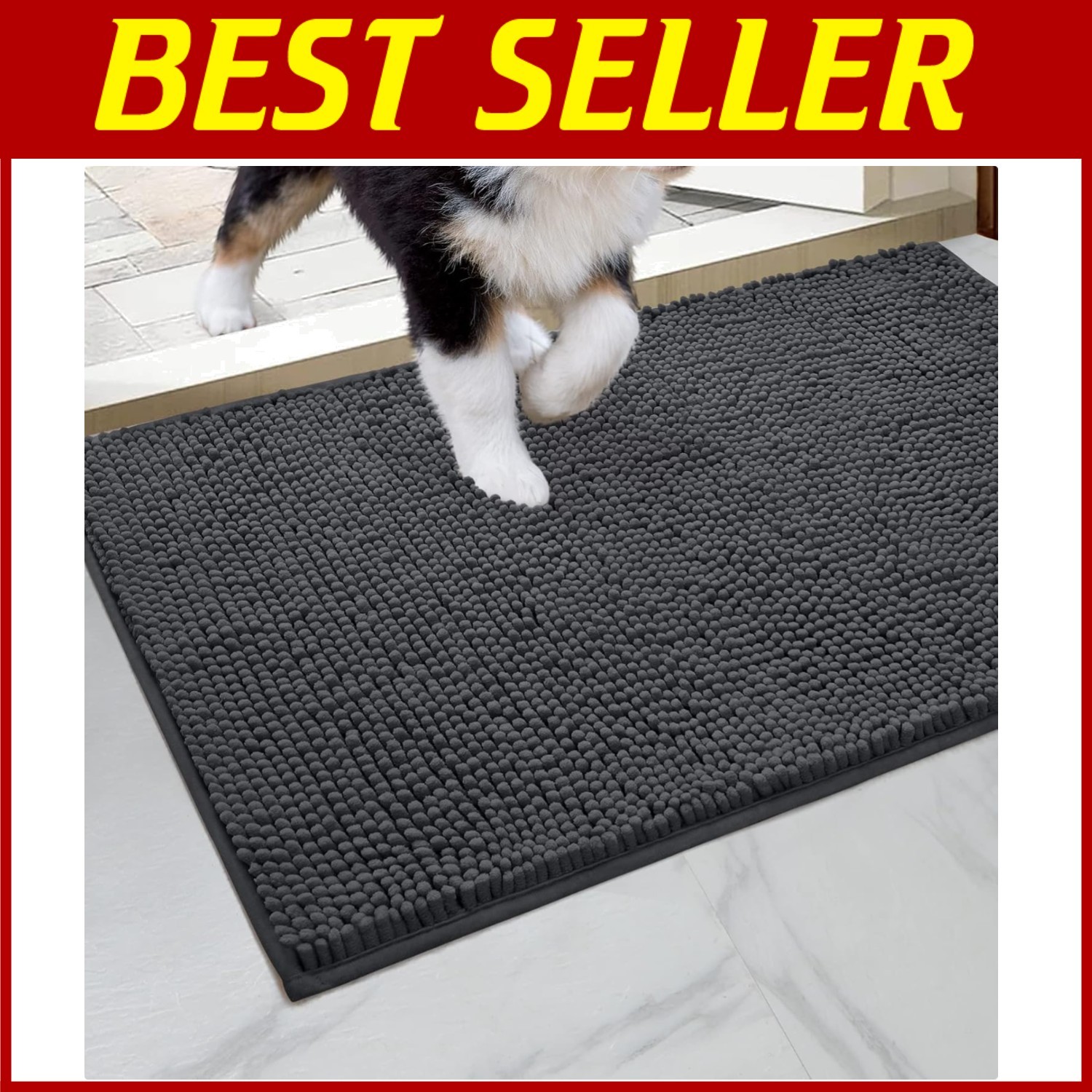 Highly Absorbent Non-Slip Dark Gray Chenille Indoor Welcome Mat