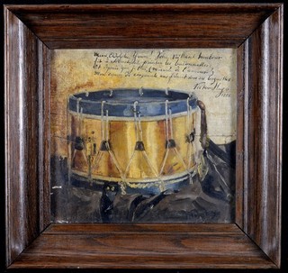 19th CENTURY FRENCH OIL PANEL MILITARY STILL LIFE ANTIQUE PAINTING VICTOR HUGO
