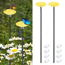 2-Pack Bee Watering Station, 11.8 Inch Metal Bee Bath  for Garden [Yellow]