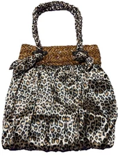 Capelli Straworld Double Handle Leopard Print Satiny Bag Purse
