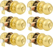 Probrico 6 Pack Privacy Door Knobs Lock Interior 6 Pack, Polished Brass 