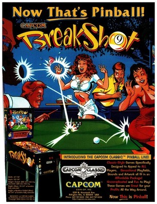 Capcom BreakShot Pinball Trade Ad 1980s Classic Arcade Game 2 Sheets Included