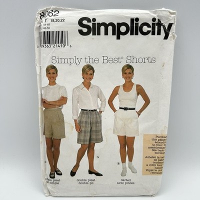 Simplicity 8062 Misses' Pleated Or Darts Shorts Sewing Pattern Size 18 - 22
