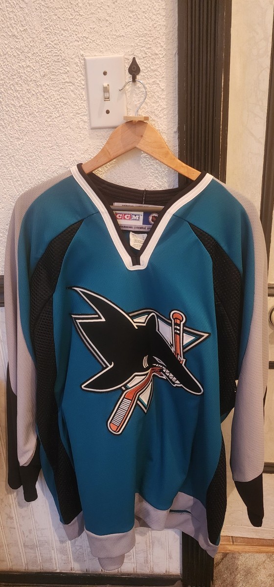 VTG 90s NHL CCM San Jose Sharks Jersey Teal Blank Mens XL