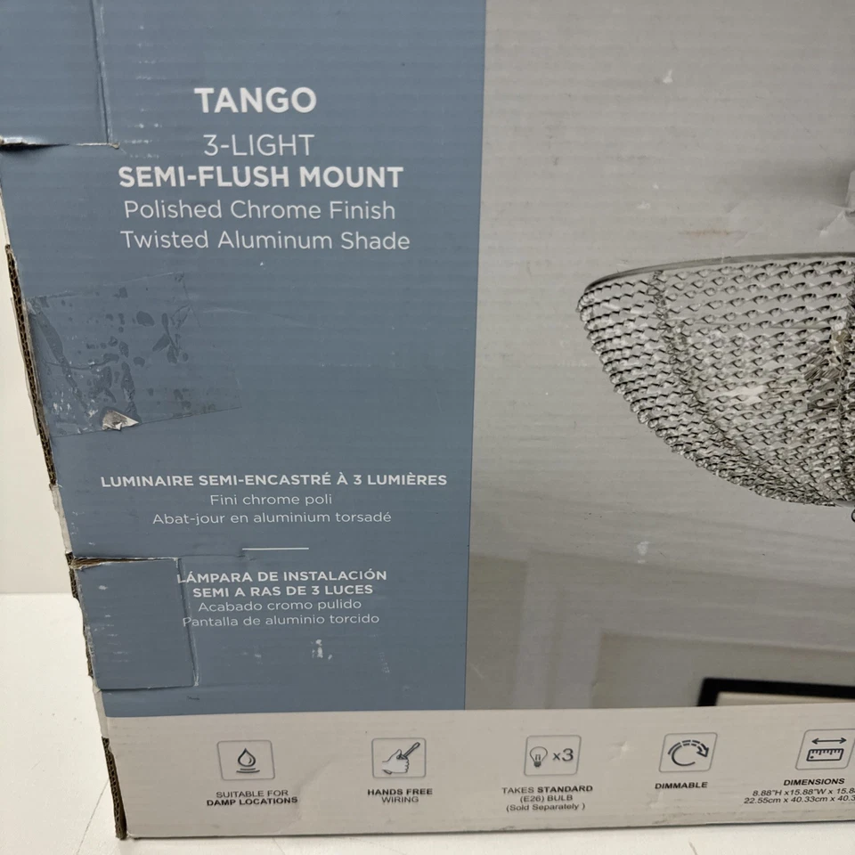 Quoizel tango 3 Lights 15.88-in 抛光 铬 半冲洗 安装灯 — 第 2/4 张图片