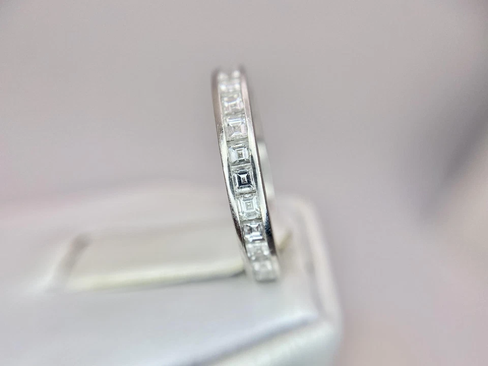 Vintage Platinum Natural Asscher Cut Diamond Channel Set Eternity Band Ring - Image 4 of 4