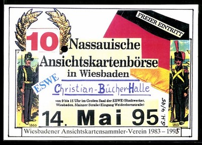 AK Wiesbaden, 10. Nassauische Ansichtskartenbörse 1995, Fahne, Historische Sold 
