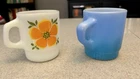 Anchor Hocking Fire-King Milk Glass Stackable Mugs D Handle Pair of 2 Vintage