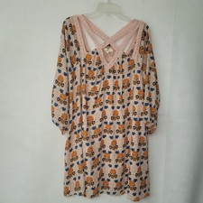 Entro Dress Womens Large Blush Pink Floral Crochet Boho Shift Long Sleeve Lined