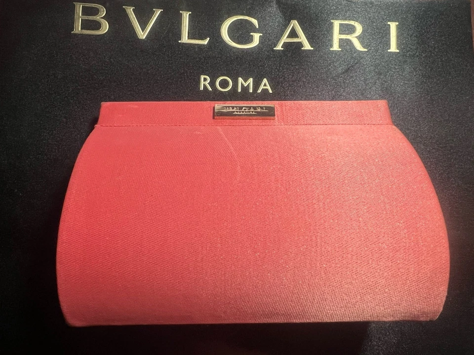 🔴Bulgari Bolso de Mano Puerto Maquillaje Viaje Tela Rosa Pesca L 15 P 5 H 10 Foto 3 de 4