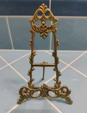 Vtg Ornate Solid  Brass Easel, Picture/Plate Display Stand Victorian 7"