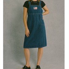 Vintage Y2K Women's Denim Overall Dress American Flag Embroidered Pinafore- XL