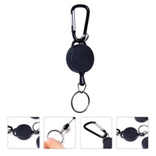 3 Pcs Retractable Keychain Lanyard Keyring Black Plastic Alloy Tear Resistant