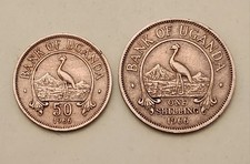 2x Uganda coins, 50 Cents / 1 Shilling,  1966