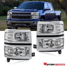 CHROME HOUSING CLEAR CORNER HEADLIGHT HEAD LAMPS FOR 14-15 CHEVY SILVERADO 1500