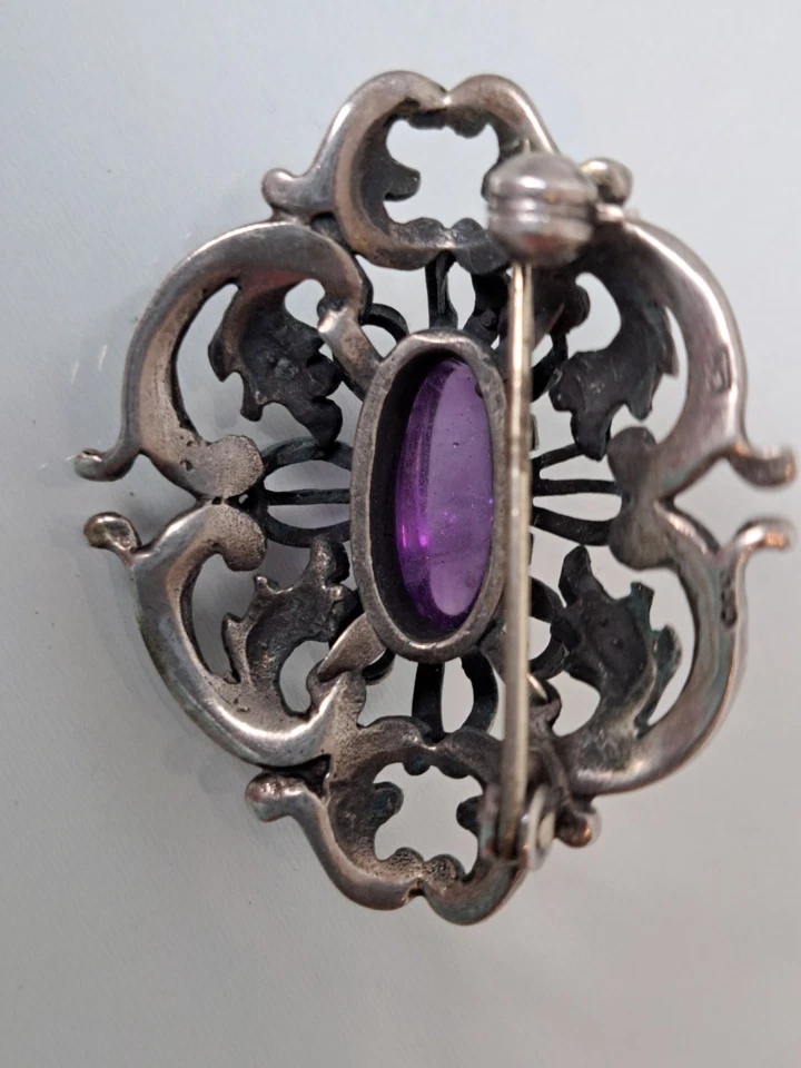 Brosche, 925 Argento Con Ametista, Molto Bella, Vecchia Spilla - Immagine 3 di 4