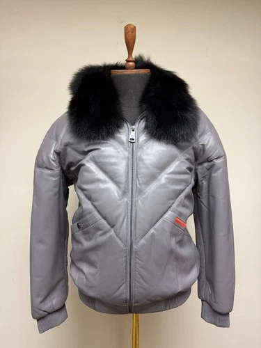 Brand New Men's V-Vomber Lamskin Leather & Goose Down Jacket With Real Fox Fur - product listing photo