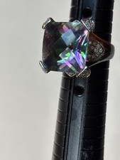 Mystic Topaz sterling Cz accents Ring Size8. Unique Vintage