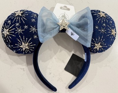Disney 2018 Navy Glitter Minnie Ears Headband with Light Blue Patterned Bow s-l1200.png main image 4