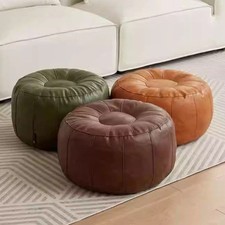 Round Clothes Storage Chair PU Leather Sofa Footstool Ottoman Seat  Living Room