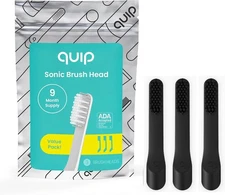 quip Sonic Toothbrush Replacement Heads for Adults - 3 Pack Standard brush Black