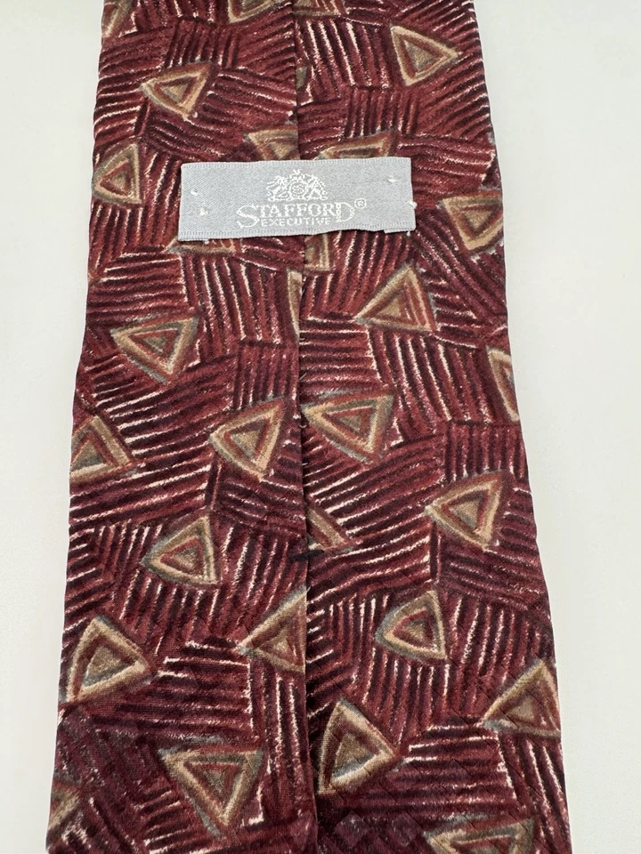 Stafford Men's 100% Silk Knit Geometric Neck Tie Burgundy Multi - Image 4 of 4