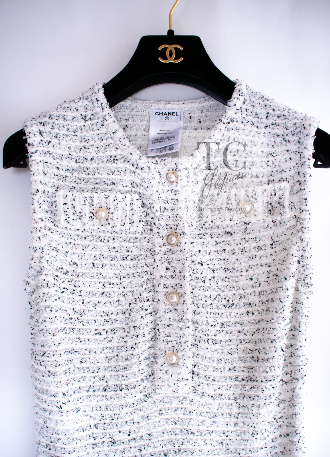 $1.8K CHANEL 16PS White Gray Sleeveless CC Buttons Stretch Knit Dress 36 US4 thumbnail 5