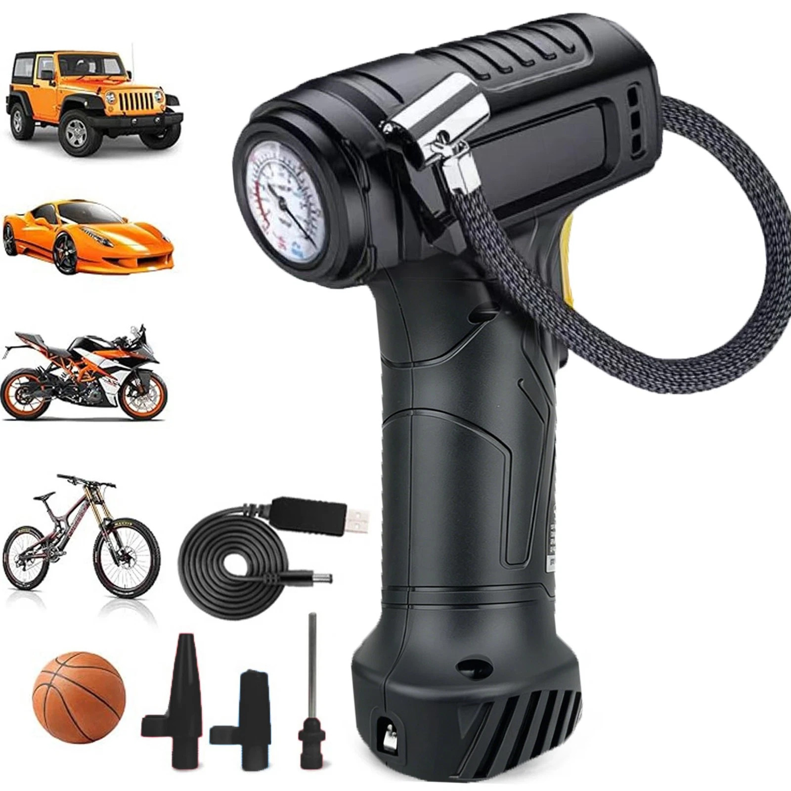 Pompa Gonfiatore Pneumatici Auto Elettrica Senza Fili 12V Pompa Compressore Aria Pneumatici Portatile - Miniatura 3