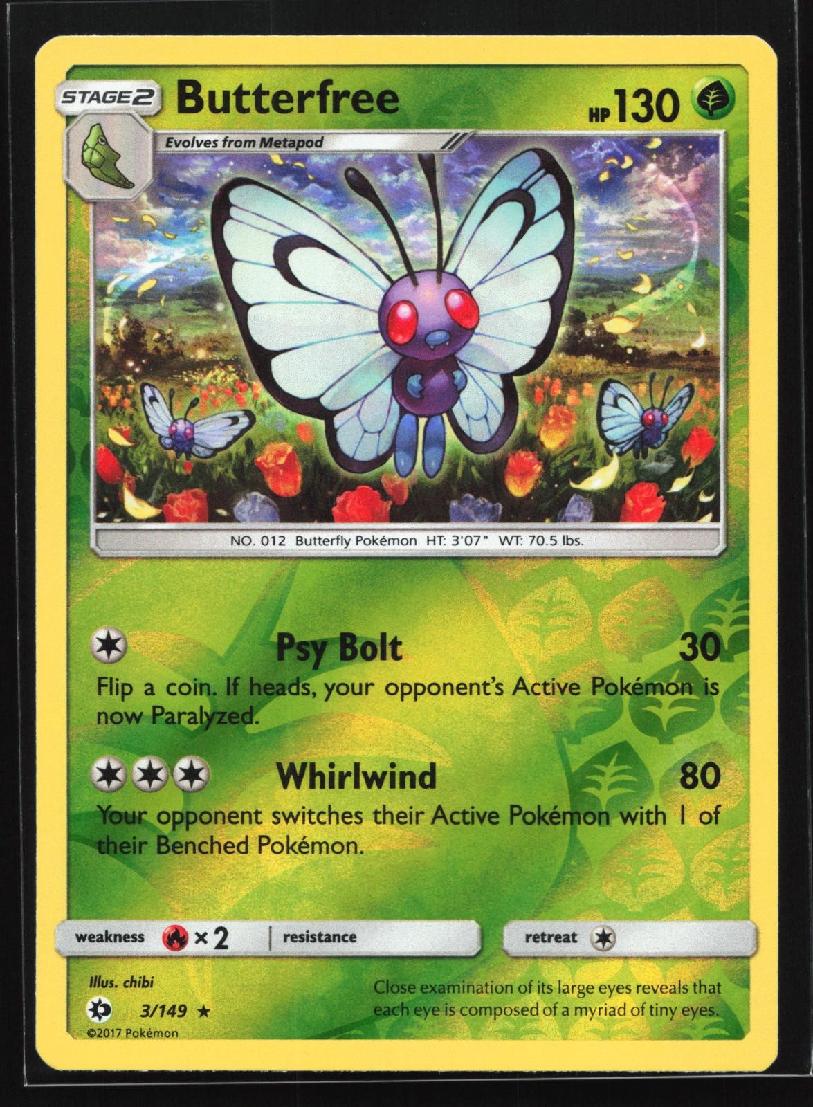 Butterfree 3/149 Sun & Moon Base Set Rare Reverse Holo Pokemon Card