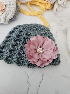 Handmade Cotton ''Clouds'' Gray Beanie for Newborns 0 - 2 months