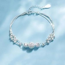 Crystal Heart Linked Charm Bracelet 925 Sterling Silver Womens Jewellery Gift UK