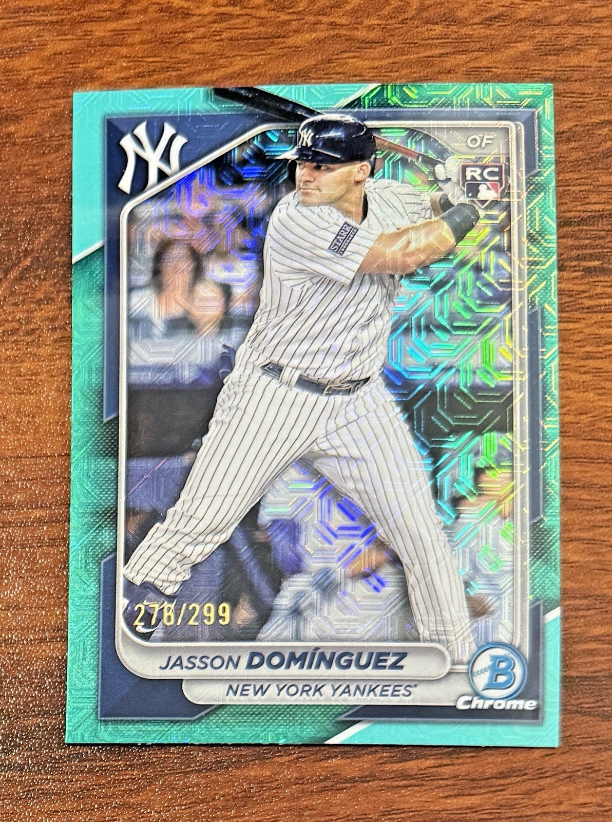 Jasson Dominguez 2024 Bowman Chrome Aqua Mojo Refractor RC /299 #94 Yankees