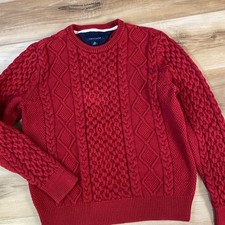 Tommy Hilfiger Red Cable Knit Sweater Mens Medium Cotton Classic Preppy Heritage