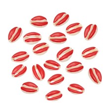 20 Pcs Red, White Oval Seashells Beads Natural Cowrie Beach Shells