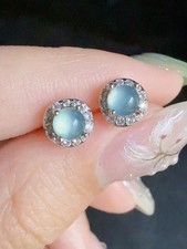 Nice 100%  Natural sky blue jadeite stud earr...