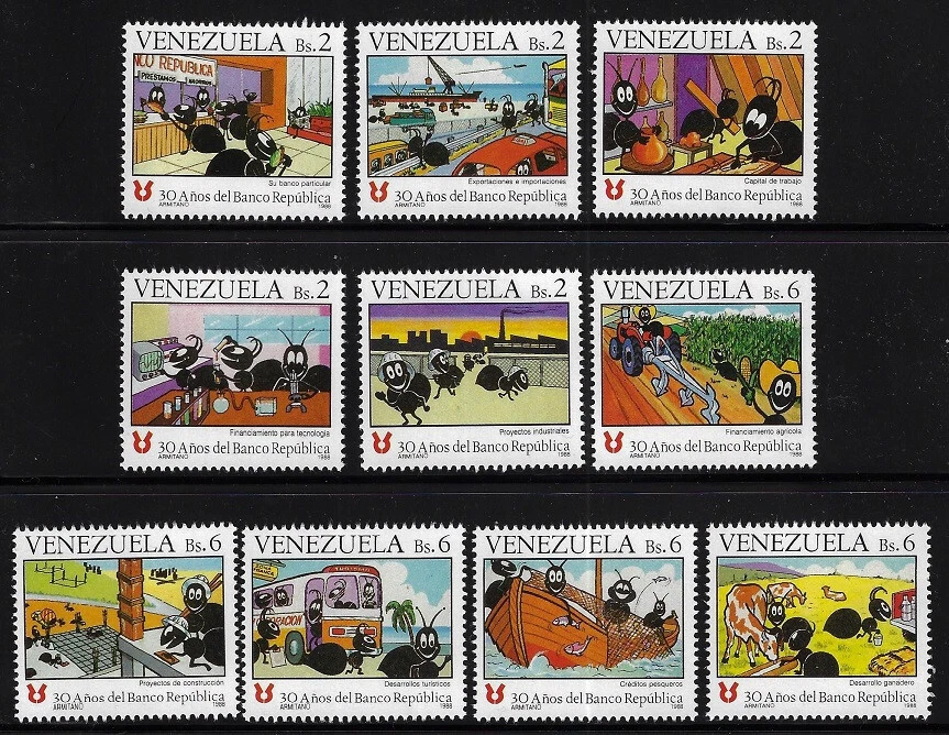 Venezuela: 1988; Scott 1411, set en singles, república bancant work, MNH, EBV750 Foto 2 de 2