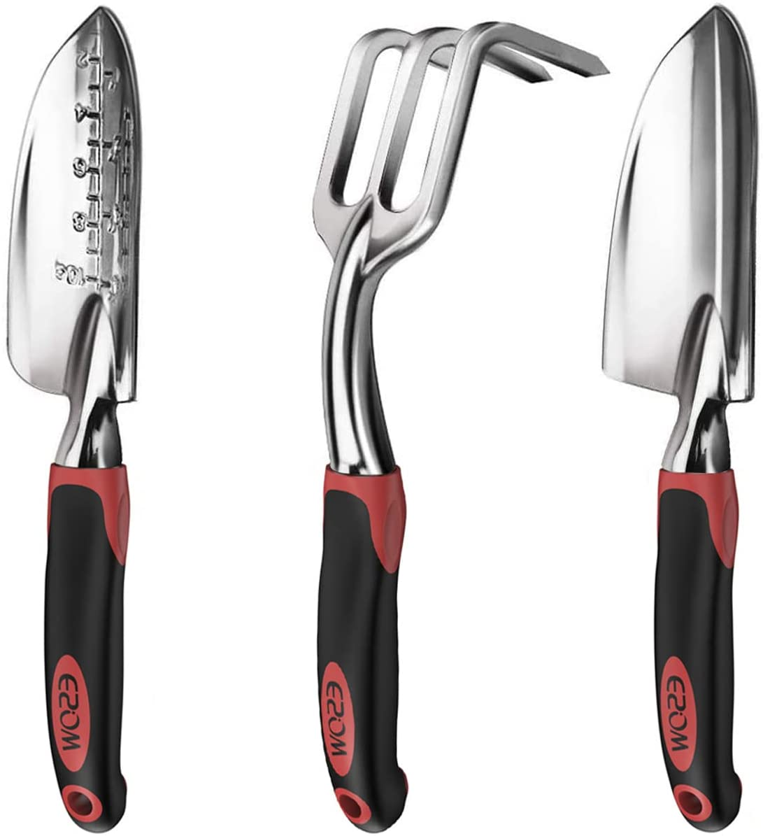 Garden Tool Set with Non-Slip Rubber Handle, 3 Piece Cast-Aluminum Heavy Duty Ga