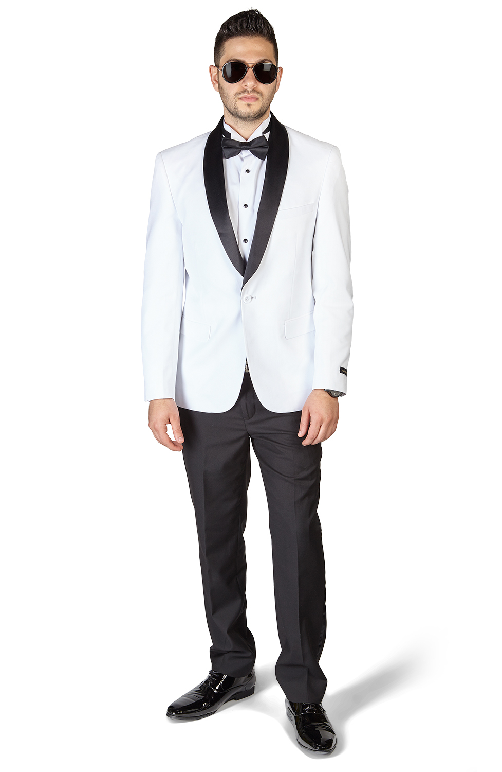 Slim Fit 1 Button Shawl Lapel White Tuxedo With Black Pants By AZAR 4030-1