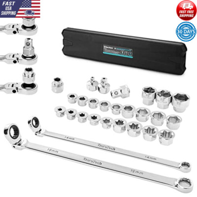 27Pcs Extra Long Flex Head Ratcheting Wrench Set E-Torx Adapters Storage Box New