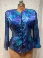 Vintage White Collar Beauty Silk Floral Blazer in Blue Hues Size Med
