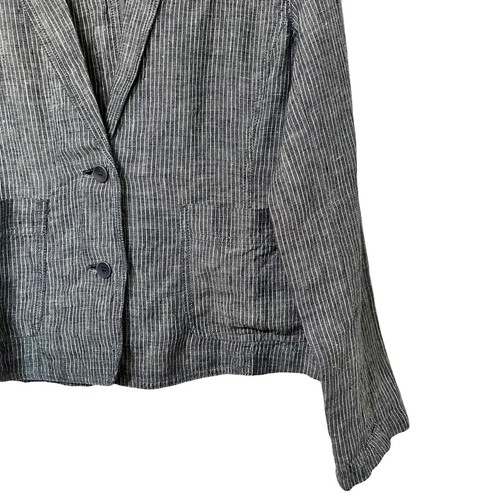 Eileen Fisher Linen Single Breasted Stripe Blazer Size S Navy Coastal Nautical - Picture 6 of 11