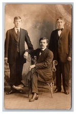 Vintage 1910's RPPC Postcard - Studio Portrait of Victorian Father and Sons