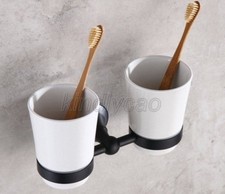 Oil Rubbed Bronze Wall Mounted Toothbrush Holder with Two Ceramic Cups Kba859