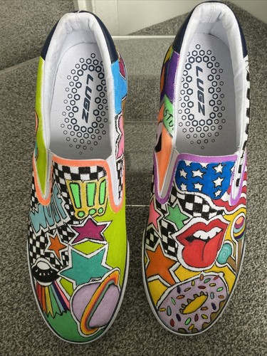 Lugz Custom Designed Mens White Canvas Slip On Shoes US 15 Eur 49.5 Uk 13.5 - Picture 1 of 9