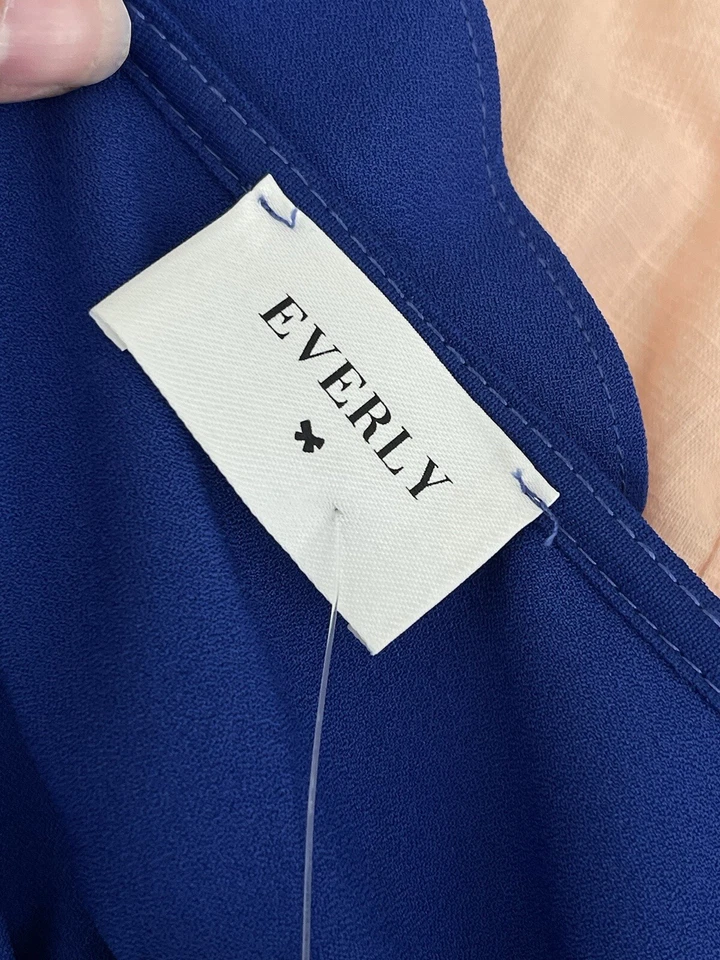 Mini Vestido Everly Anthropologie Azul Real 14 XL Campana Estilo Volantes Slv Cuello en V Foto 4 de 4