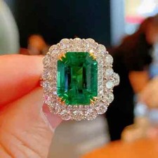 2.30Ct Emerald Cut Lab-Created Emerald Halo Wedding Ring 14K White Gold Plated