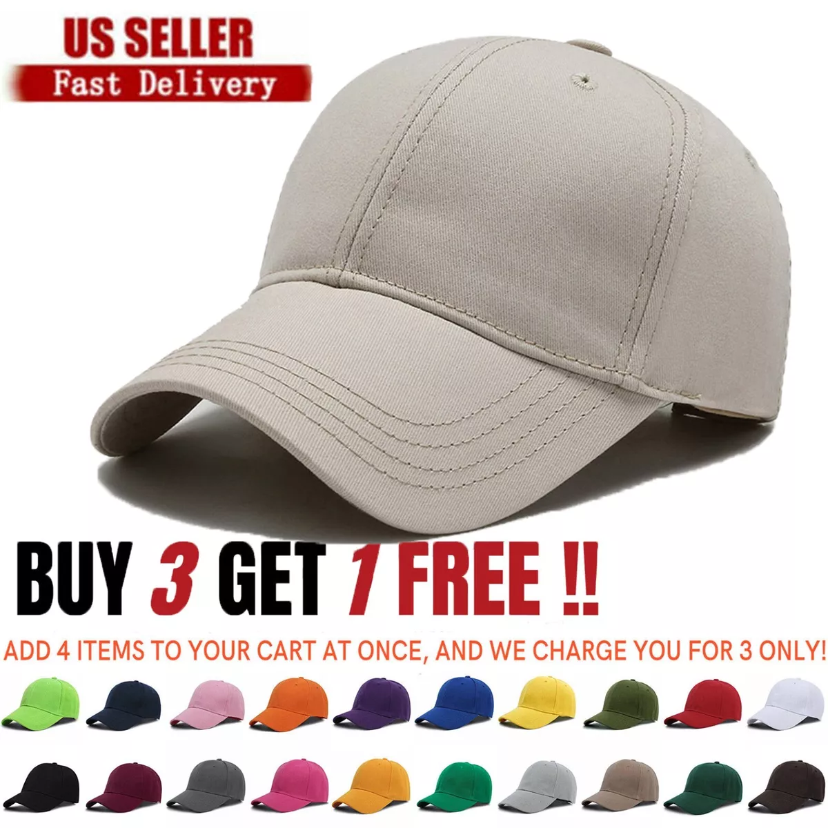 Cotton Baseball Cap Ball Dad Hat Plain Solid Washed Men Women Adjustable VC